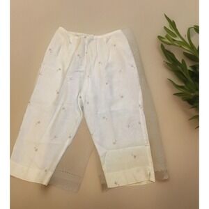 Maggie McNaughton‎ Linen Embroidered, Crop Pants Sz 1X Beige, 1/2 Elastic Waist